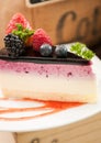 Close up of mix berries cheesecake. Royalty Free Stock Photo