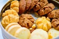 Close up of Mixed Flavor Cookies in Round Box