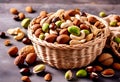Close-Up of Mixed Nuts in a Basket - A Nut Lovers Delight