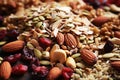 close-up of mixed raw oats, nuts, and seeds Royalty Free Stock Photo