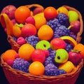 Close up of mixed summer fruit: berries, peaches, cherries Royalty Free Stock Photo