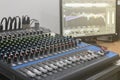 Close up mixer audio with monitor control equalizer background
