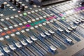 Close up Mixing Console of a big HiFi system, The audio equipment and control panel Royalty Free Stock Photo