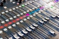 Close up Mixing Console of a big HiFi system, The audio equipment and control panel Royalty Free Stock Photo