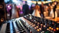 Close-up of a mixing desk in a nightclub with bokeh, Generative AI illustrations Royalty Free Stock Photo