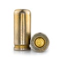 Close-up of 9mm cartridge for a pistol gun, bullet isolated on white background Royalty Free Stock Photo