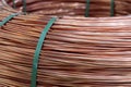 Close up of 8 mm copper wire rod in coil Royalty Free Stock Photo