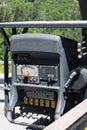 Closeup mobile truck crane control buttons levers