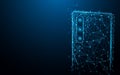 Close up of mobile phone camera from lines, triangles and particle style design