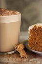 mocha coffee with cinnamon sticks and carrot cake Royalty Free Stock Photo
