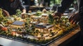 Close-up of the model of country town on the table