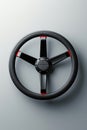 Close up of Modern Black and Red Racing Steering Wheel Isolated on Light Gray Background High Performance Car Part for Automobile Royalty Free Stock Photo