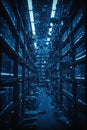 Close Up of a Modern Blue Digital Data Server Rack Portrait Images Generative AI Royalty Free Stock Photo
