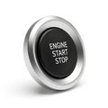 Close-up of a Modern Car Engine Start Stop Button with Silver Bezel and Black Center on White Royalty Free Stock Photo
