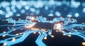 Close-up of a modern computer processor with glowing circuit board design Royalty Free Stock Photo