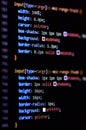 Close-up of modern CSS3 cascade style sheet programming code for HTML coding. Vertical photo. Royalty Free Stock Photo