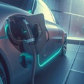 Close up of modern electric car charging in station, created with Generative AI technology. Royalty Free Stock Photo