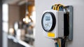 Close-up of modern electric meter with visible wiring Royalty Free Stock Photo