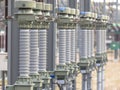 Modern isolators on power substation Royalty Free Stock Photo