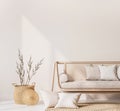 Close up for modern living room interior with natural wooden furniture Royalty Free Stock Photo