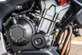 Close up of modern motorcycle engine detail and structure. Royalty Free Stock Photo