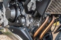 Close up of modern motorcycle engine detail and structure. Royalty Free Stock Photo