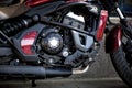 Close-up of a modern motorcycle engine model with frame and exhaust system tuning Royalty Free Stock Photo