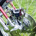 Close up of modern motorcycle wheel break detail structure.