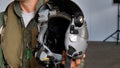 Close-up of a modern NATO military fighter jet pilot's helmet Royalty Free Stock Photo