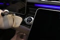 Close up of modern new car start,stop engine button. Royalty Free Stock Photo