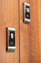 Close up of modern numbered lockers secured with cardkey Royalty Free Stock Photo