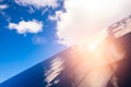 Close-Up Of Modern Office Buildings, dawn sunset with clouds reflected in the windows Royalty Free Stock Photo