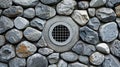 Close up of modern pebble dashed wall with circular vent cover Royalty Free Stock Photo