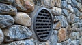 Close up of modern pebble dashed wall with circular vent Royalty Free Stock Photo
