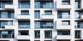 Close up of a modern residential building facade sleek design, clean lines, and advanced materials, creating a