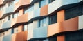 Close up of a modern residential building facade sleek design, clean lines, and advanced materials, creating a