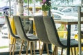 Modern wooden chair and table set in coffee shop Royalty Free Stock Photo