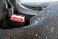 Close up of mold growing on a car seat around the seat belt anchor point after not being used for several months Royalty Free Stock Photo