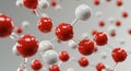 Close-up of molecular structure featuring red and white spheres connected by transparent rods, illustrating science and Royalty Free Stock Photo