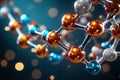 Close-up of a molecular structure model with colorful atoms and blurred background, representing science and chemistry concepts