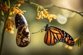 A close-up of a monarch butterfly emerging from its chrysalis, a moment of transformation captured Royalty Free Stock Photo