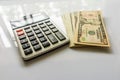 Close-up Money and Calculator, American Dollar Banknotes Royalty Free Stock Photo