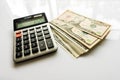 Close-up Money and Calculator, American Dollar Banknotes Royalty Free Stock Photo