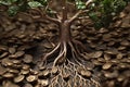 close-up of money tree roots in coins
