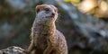 A close-up of a mongoose on high alert , concept of Wildlife behavior