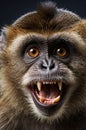 Close-up Portrait of an Aggressive Monkey Showing Sharp Teeth in Dark Studio Environment Royalty Free Stock Photo