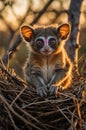 Adorable Baby Loris in Golden Sunset Light Nest Royalty Free Stock Photo