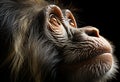 A close up of a monkey's face on a black background. Generative AI image. Royalty Free Stock Photo