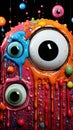 a close up of a monster cake with googly eyes and sprinkles on the top of it