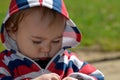 Close-up of a 9 month old baby exploring nature Royalty Free Stock Photo